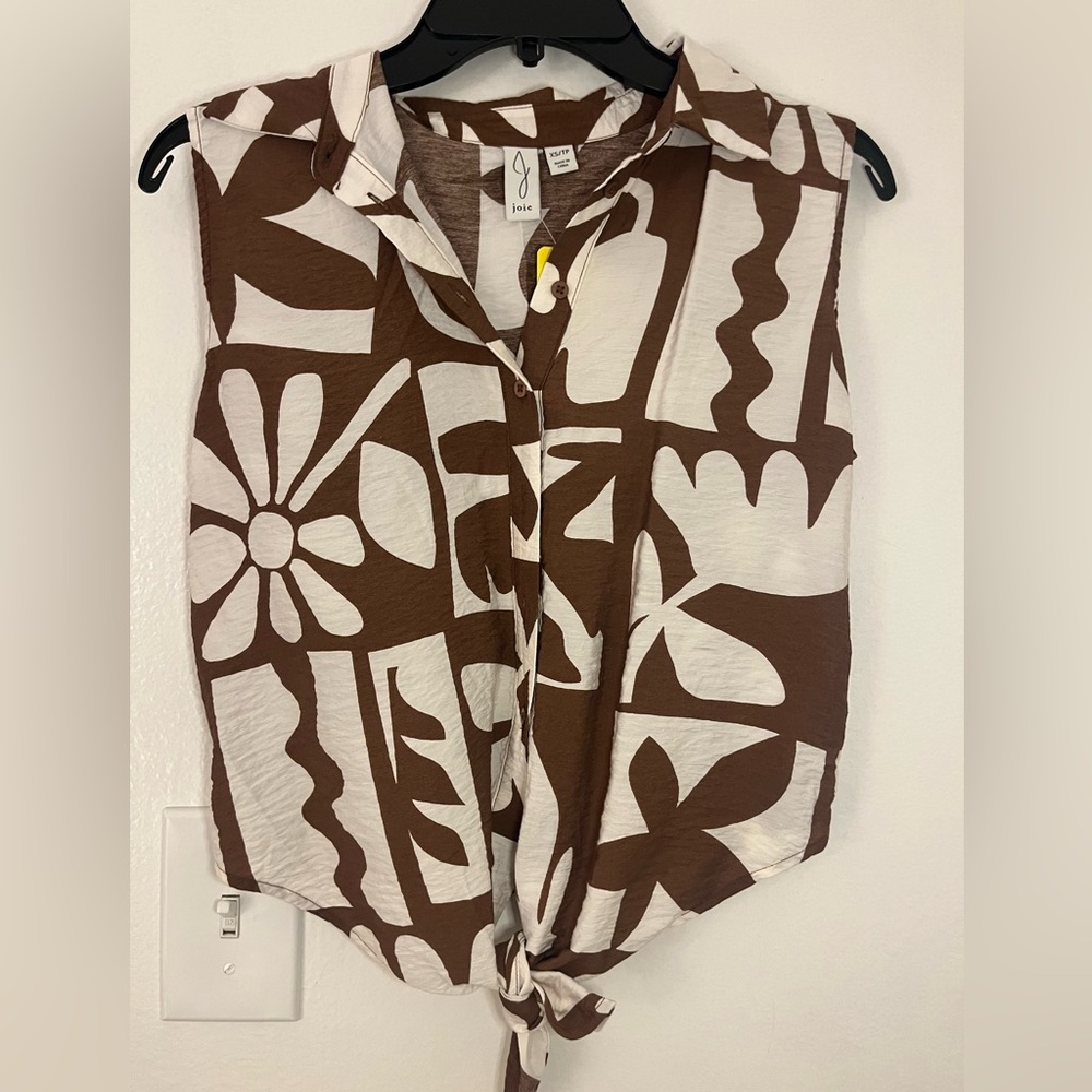 Joie Brown and White Abstract Blouse